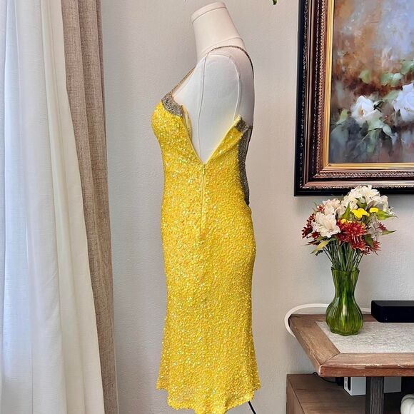 Vintage Scala Yellow Beaded Silk Dress - Fits Like XS - Picture 4 of 8
